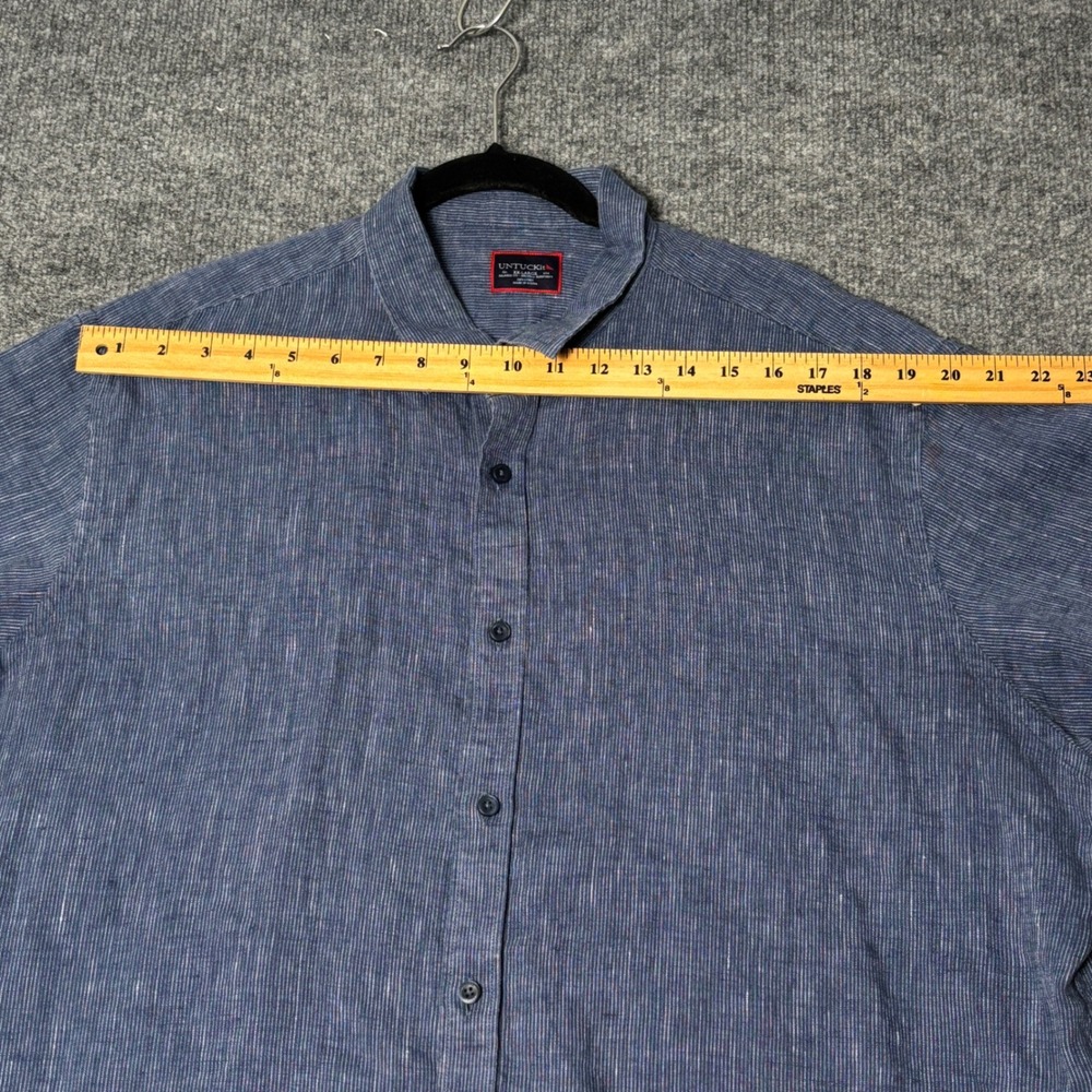 UNTUCKit Linen Shirt Mens XXL Blue Canon Striped Short Sleeve Relaxed Fit - Picture 12 of 14